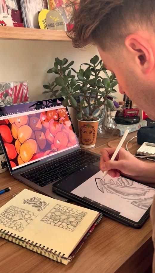 Sketching a custom design at the desk