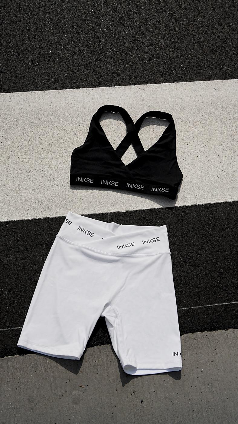High-contrast black and white custom activewear